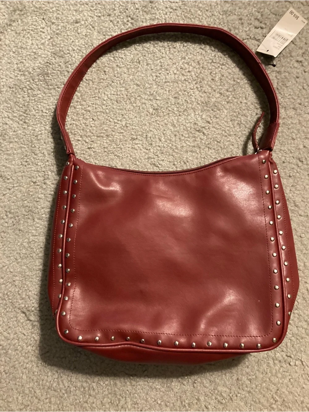 Red Stud-Trim Shoulder Bag with Matching Wallet